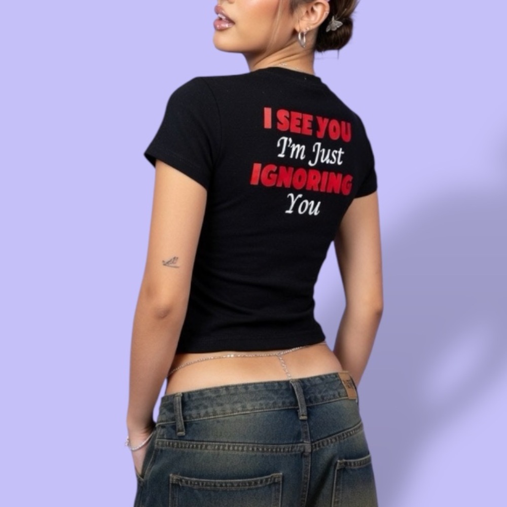 1990s Fireball Red Dragon Demon “i see you im just ignoring you” Black Baby Tee